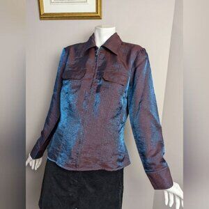 Color changing  two tone iridescent zip up shirt jacket LE Chateau Vintage